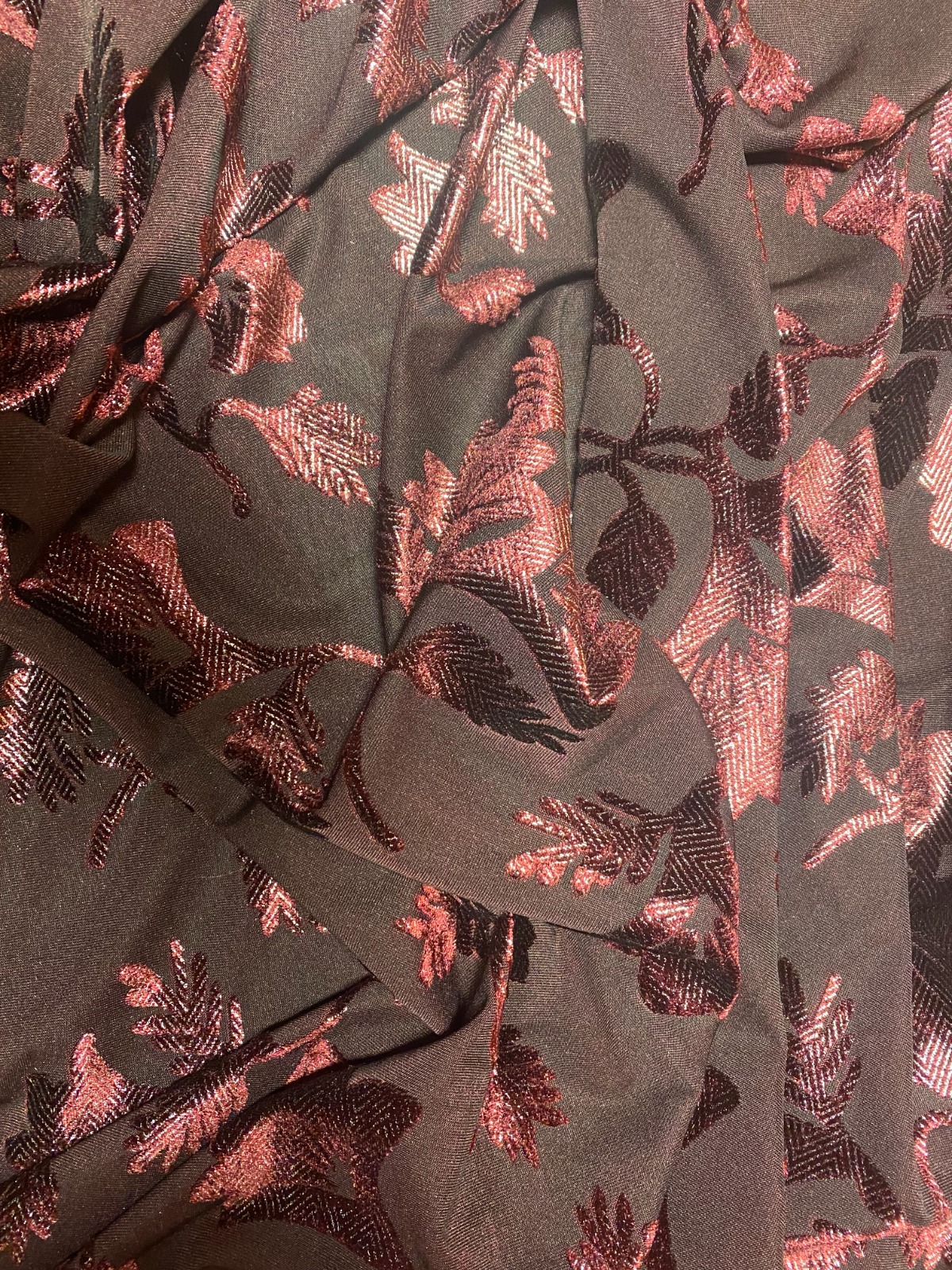 Metallic Leaf Chiffon – Burgundy & Black