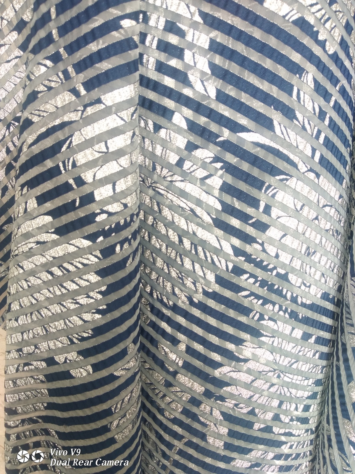 Striped Metallic Floral Organza Fabric